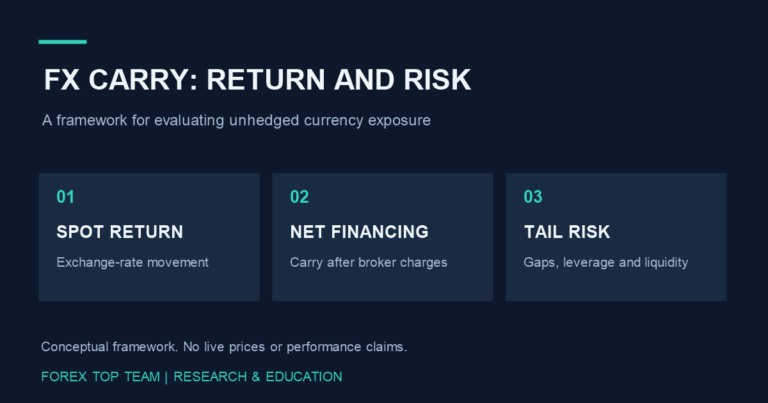 Three components of FX carry analysis: spot return, net financing and tail risk.