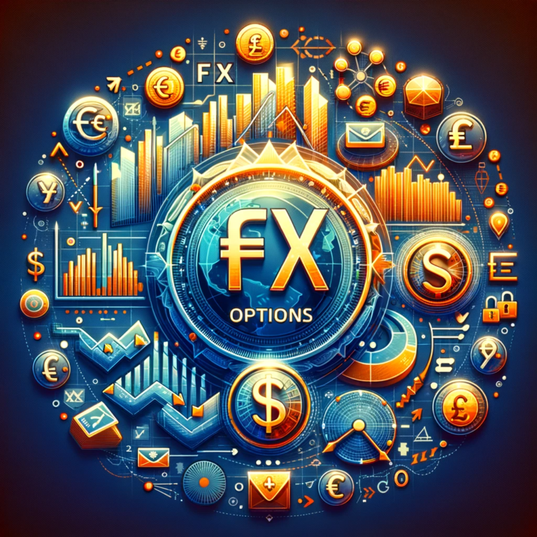 FX options overview with currency symbols and market charts.